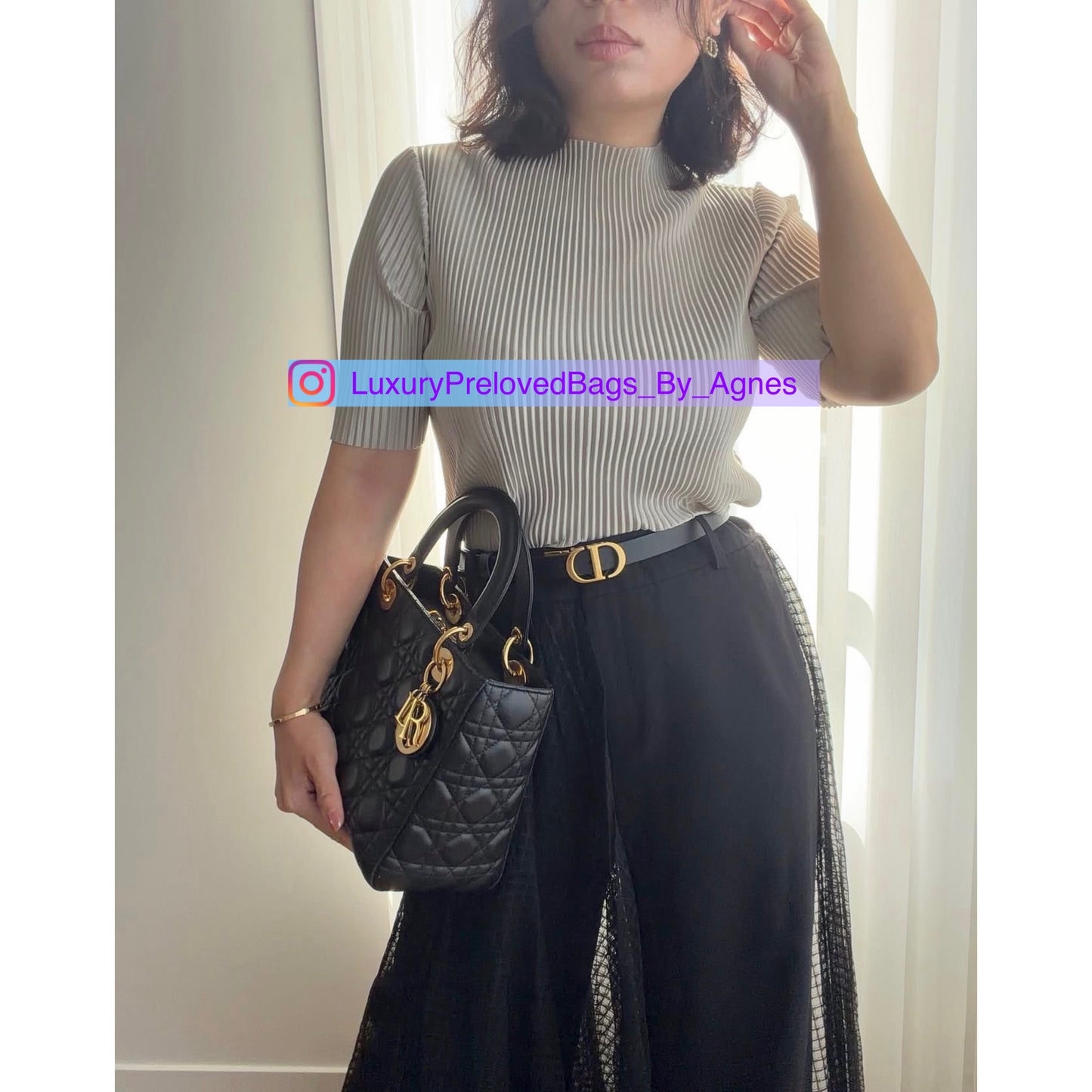 Lady Dior Black Cannage Quilt Lambskin Medium