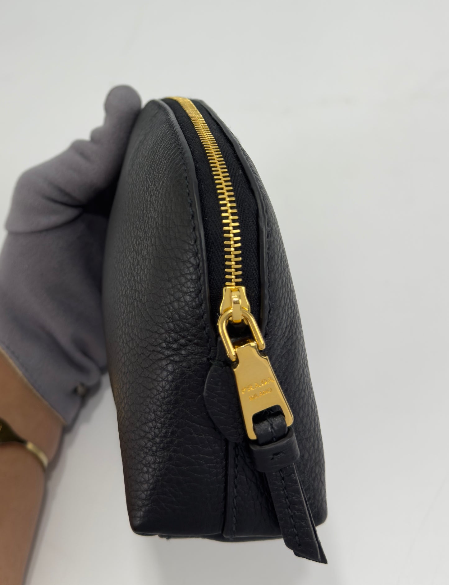 Prada Vitello Daino Cosmetic Pouch Black