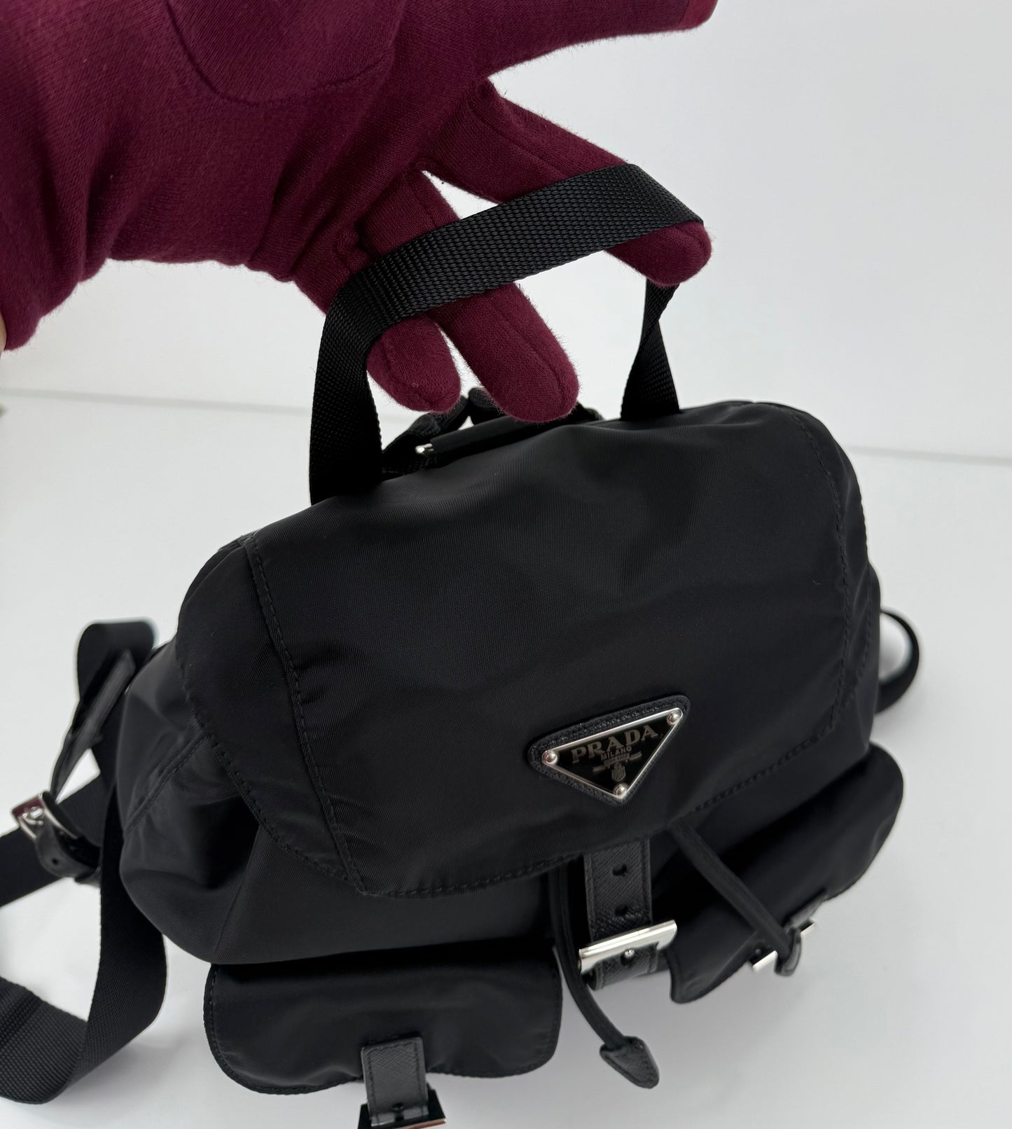 Prada Enamel Triangle Logo Re-Nylon Small Backpack