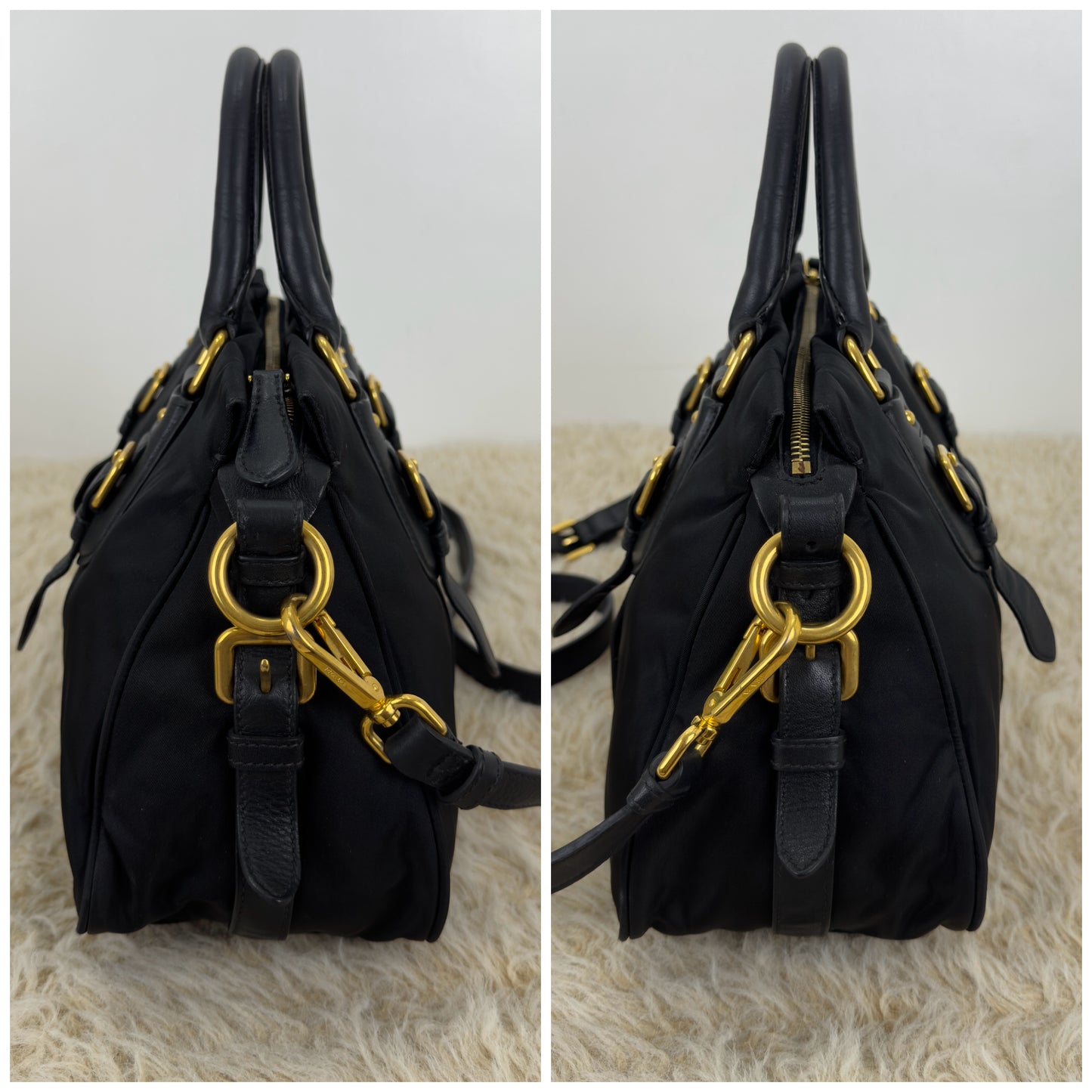 Prada Tessuto Nylon and Leather Bauletto Bag