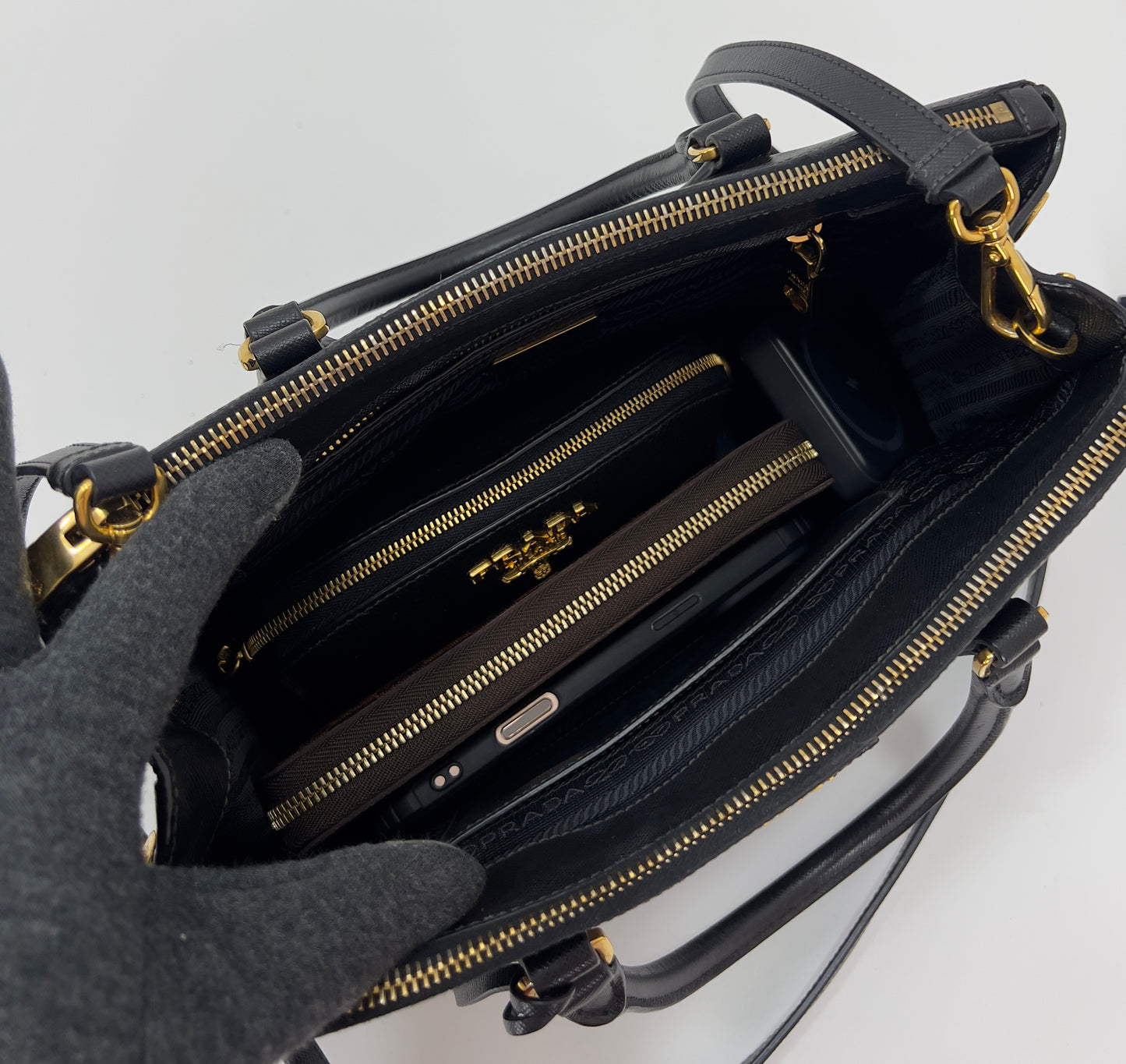 Prada Saffiano Leather Small Galleria Double Zip Tote Bag