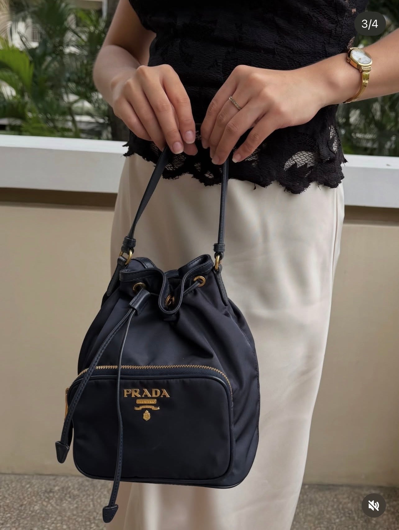 Prada Drawstring Bucket Bag Tessuto
