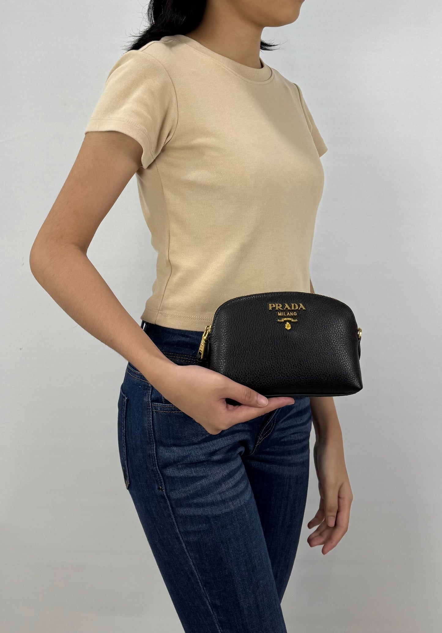 Prada Vitello Daino Cosmetic Pouch Black