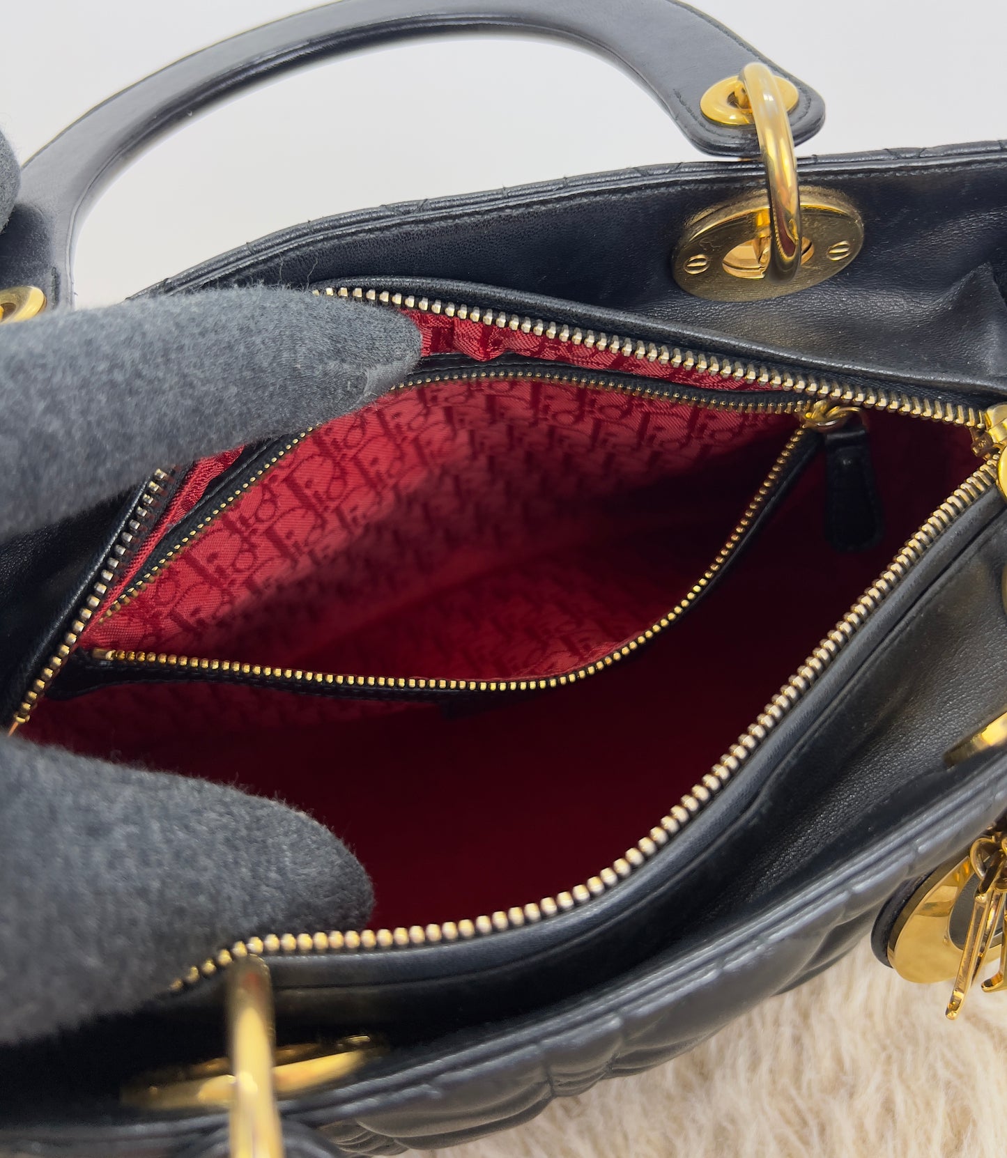 Lady Dior Black Cannage Quilt Lambskin Medium