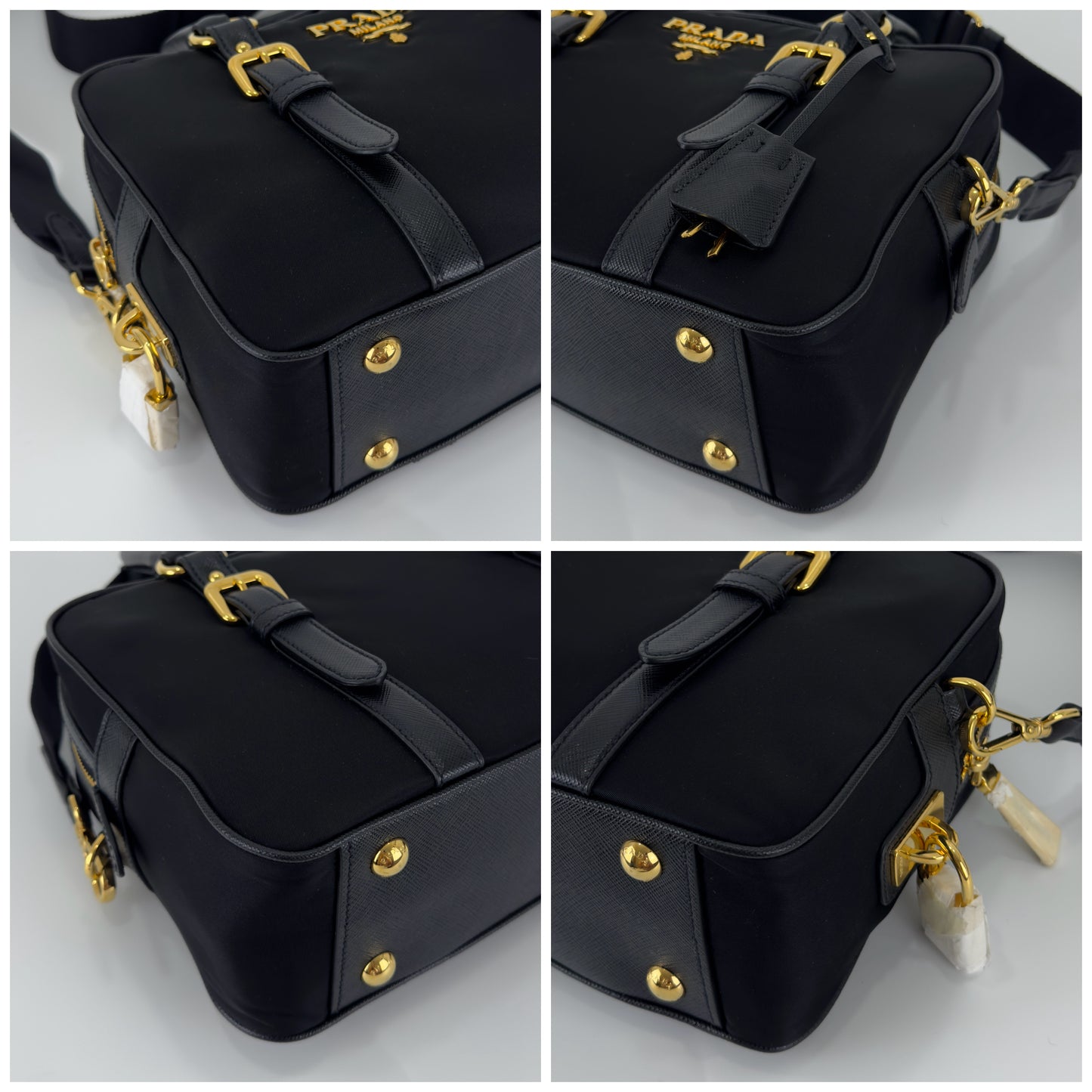 Prada Black Nylon and Leather Bauletto Satchel Bag