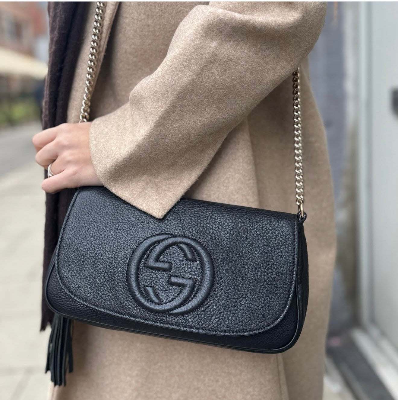 Gucci Pebbled Leather GG Soho Chain Bag