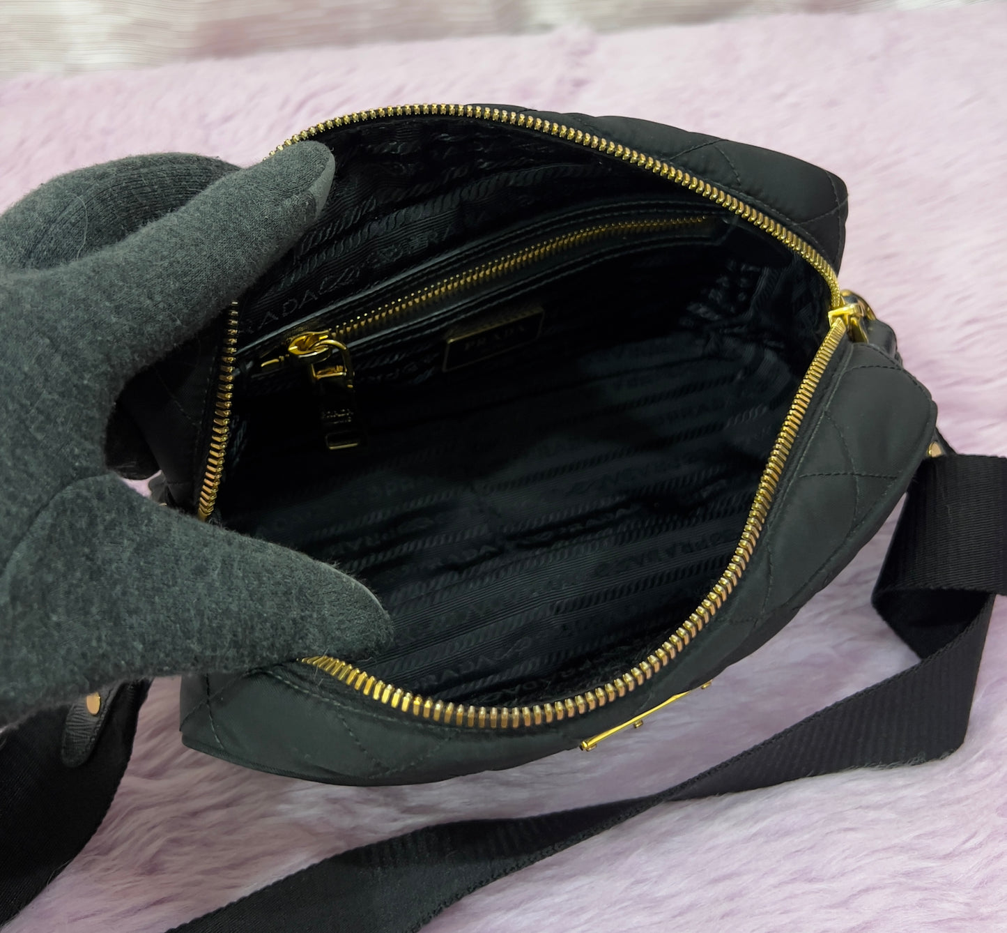 Prada Tessuto Black Quilted Camera Bag