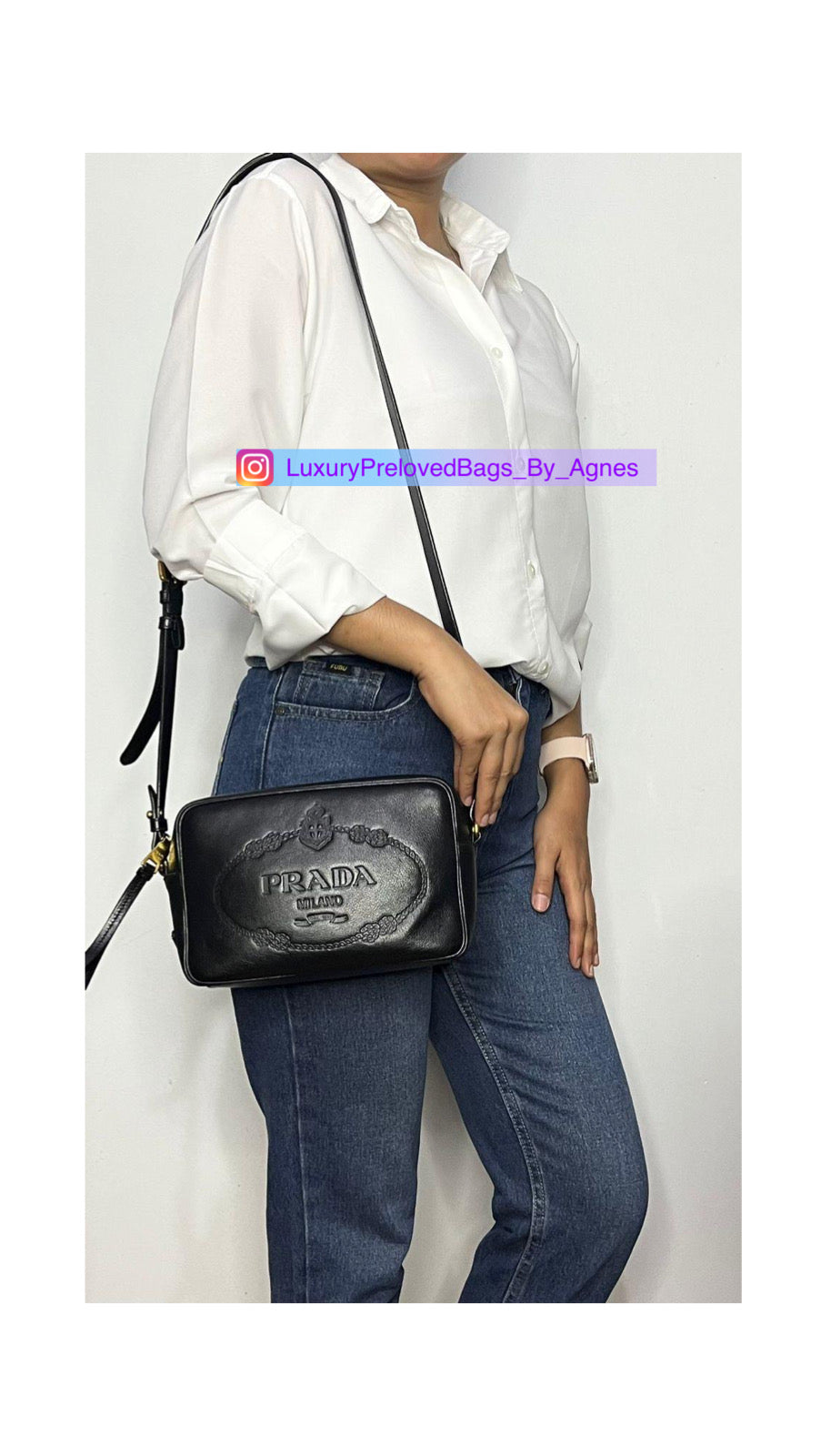 Prada Embossed Logo Camera Bag