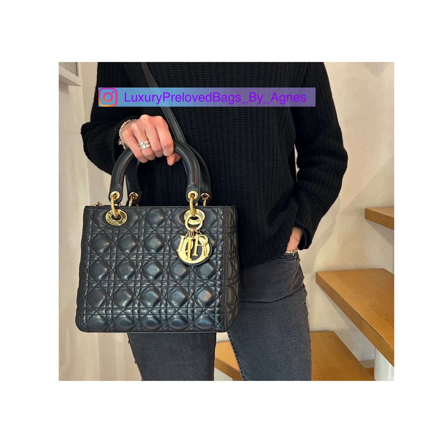 Lady Dior Black Cannage Quilt Lambskin Medium