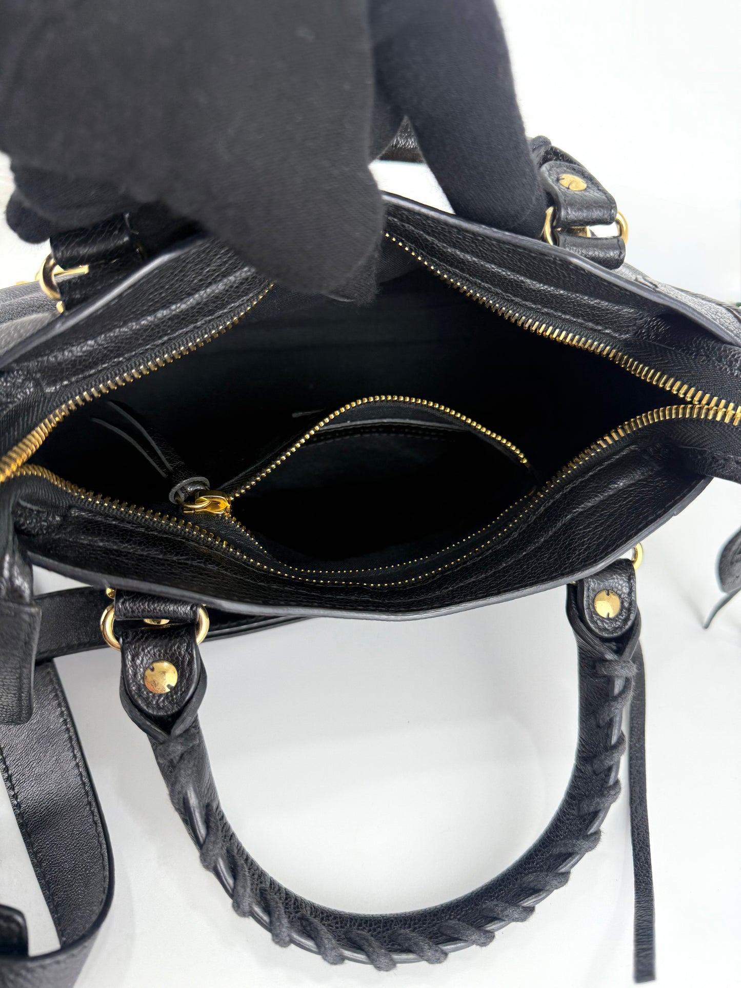 Balenciaga Black Leather Mini Classic Metallic Edge City Bag