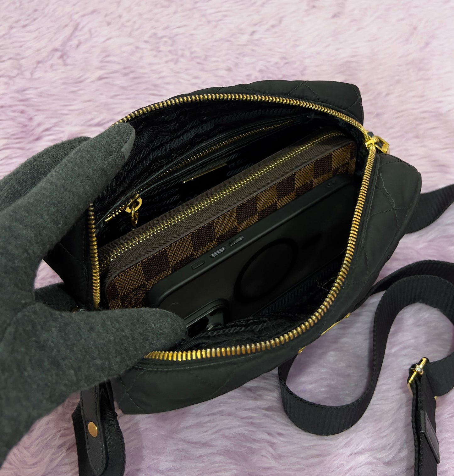 Prada Tessuto Black Quilted Camera Bag