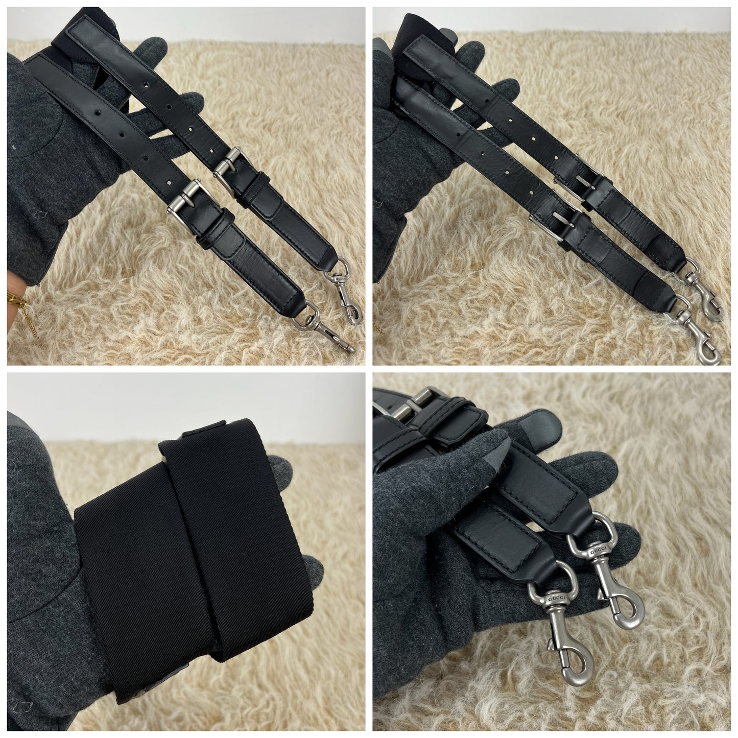 Gucci Black Leather Techno Web Canvas Tote And Shoulder Bag