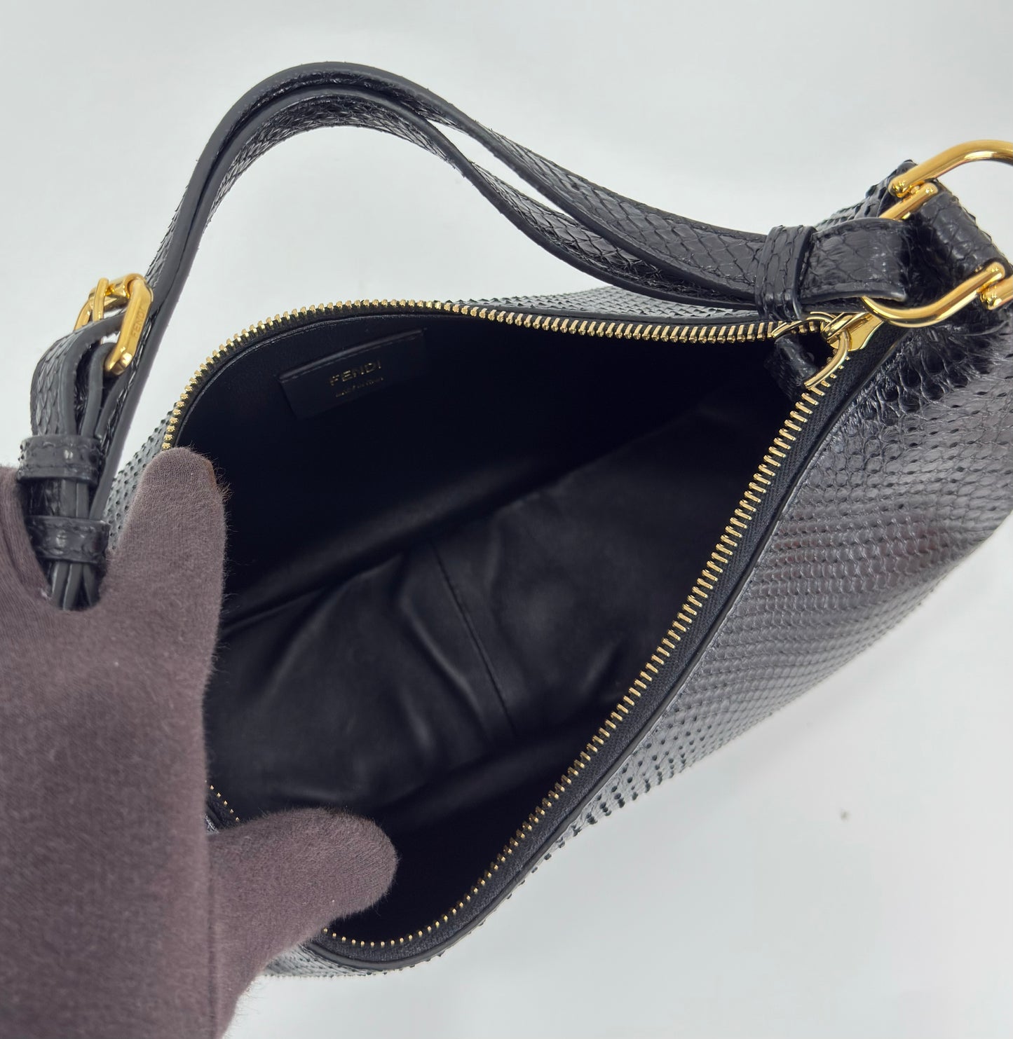 FENDI Black Phyton Fendigraphy Hobo Medium