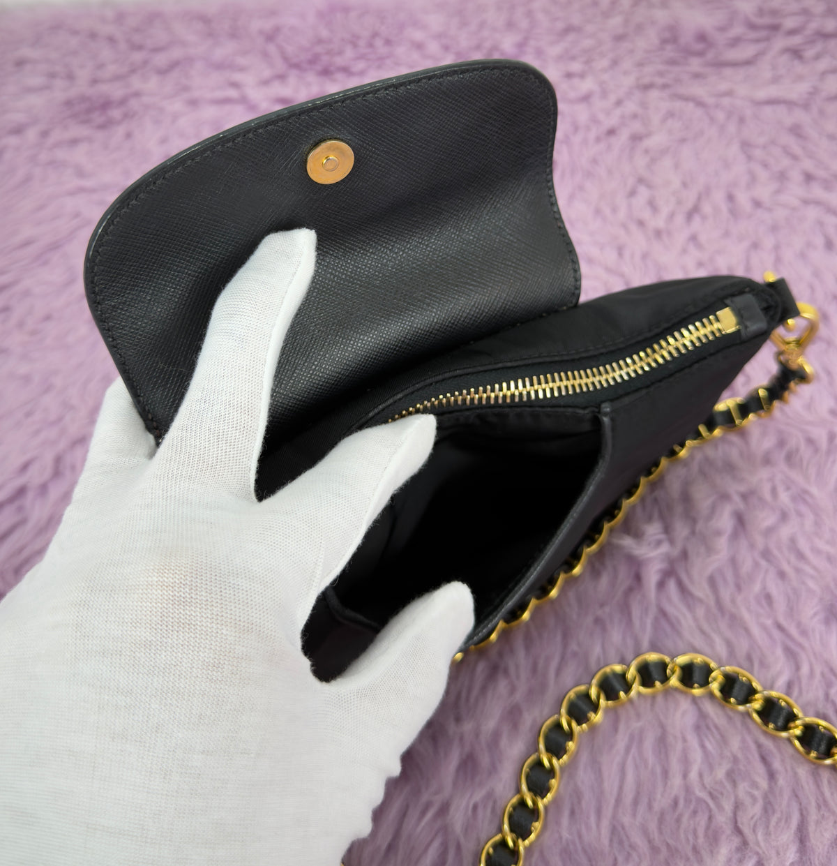Prada Tessuto Nylon Saffiano Leather Chain Crossbody