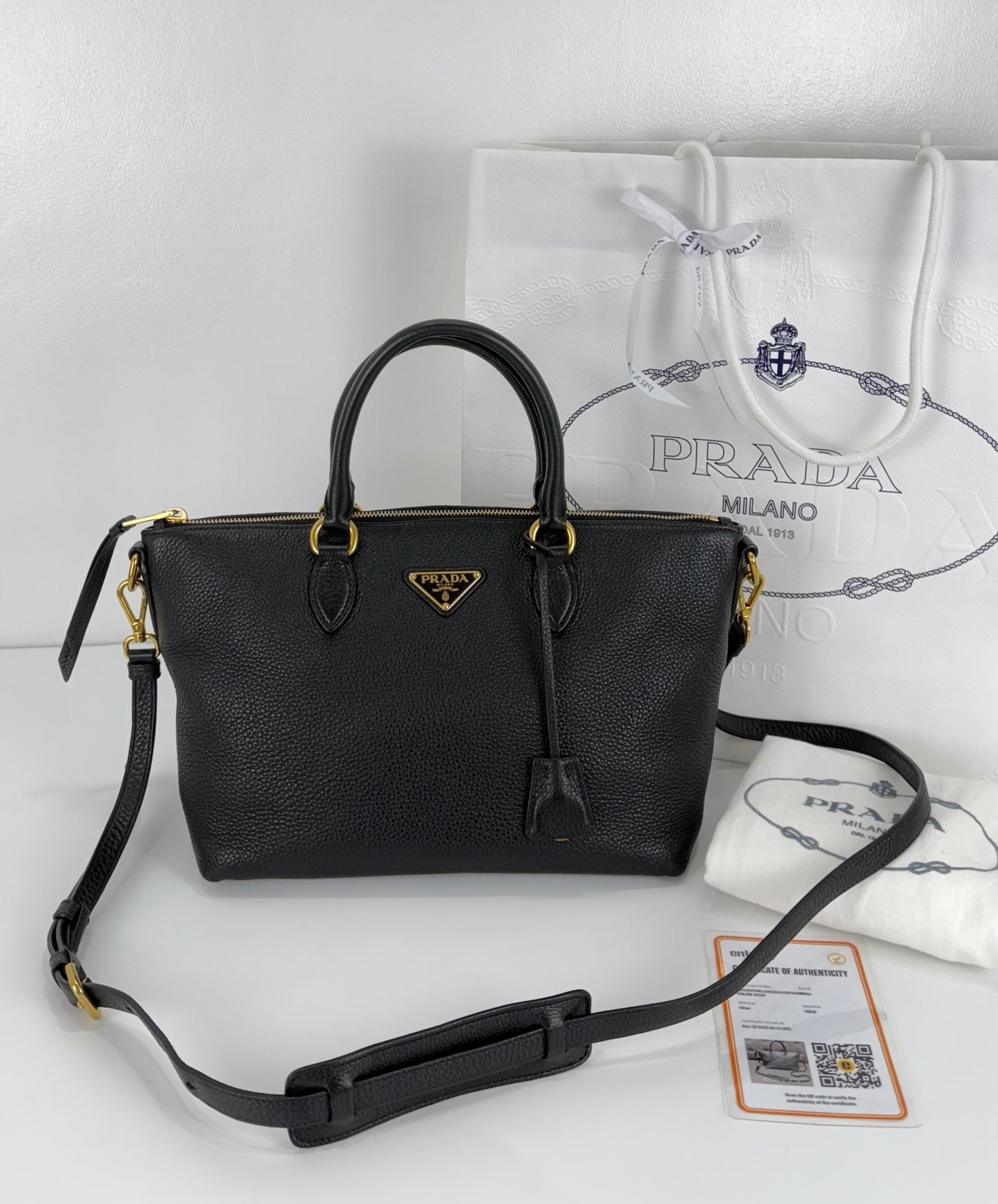 Prada Vitello Phenix Leather Top Handle Crossbody Bag