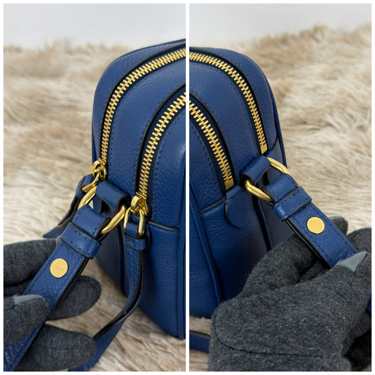 Prada Bluette Vitello Phenix Double Zip Camera Bag