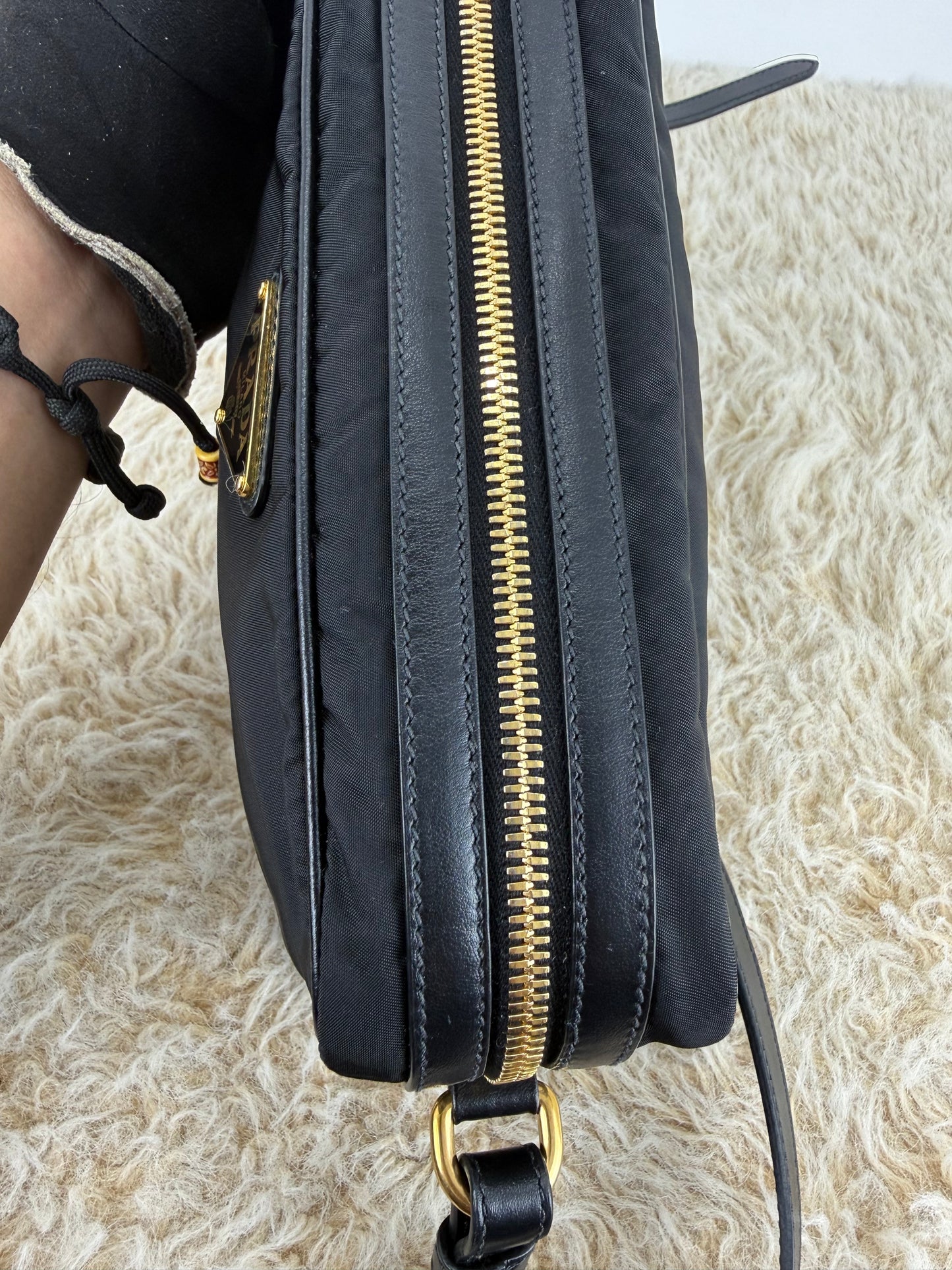 Prada Leather Zip Top Camera Crossbody Bag