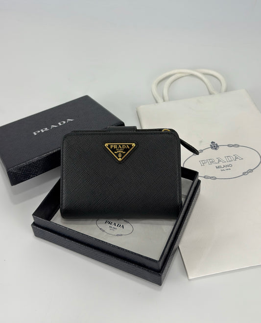 Prada Black Small Saffiano Leather Wallet
