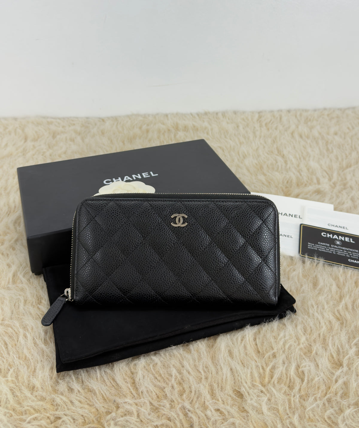 Chanel Caviar Quilted Gusset Zip Around Wallet Series 29