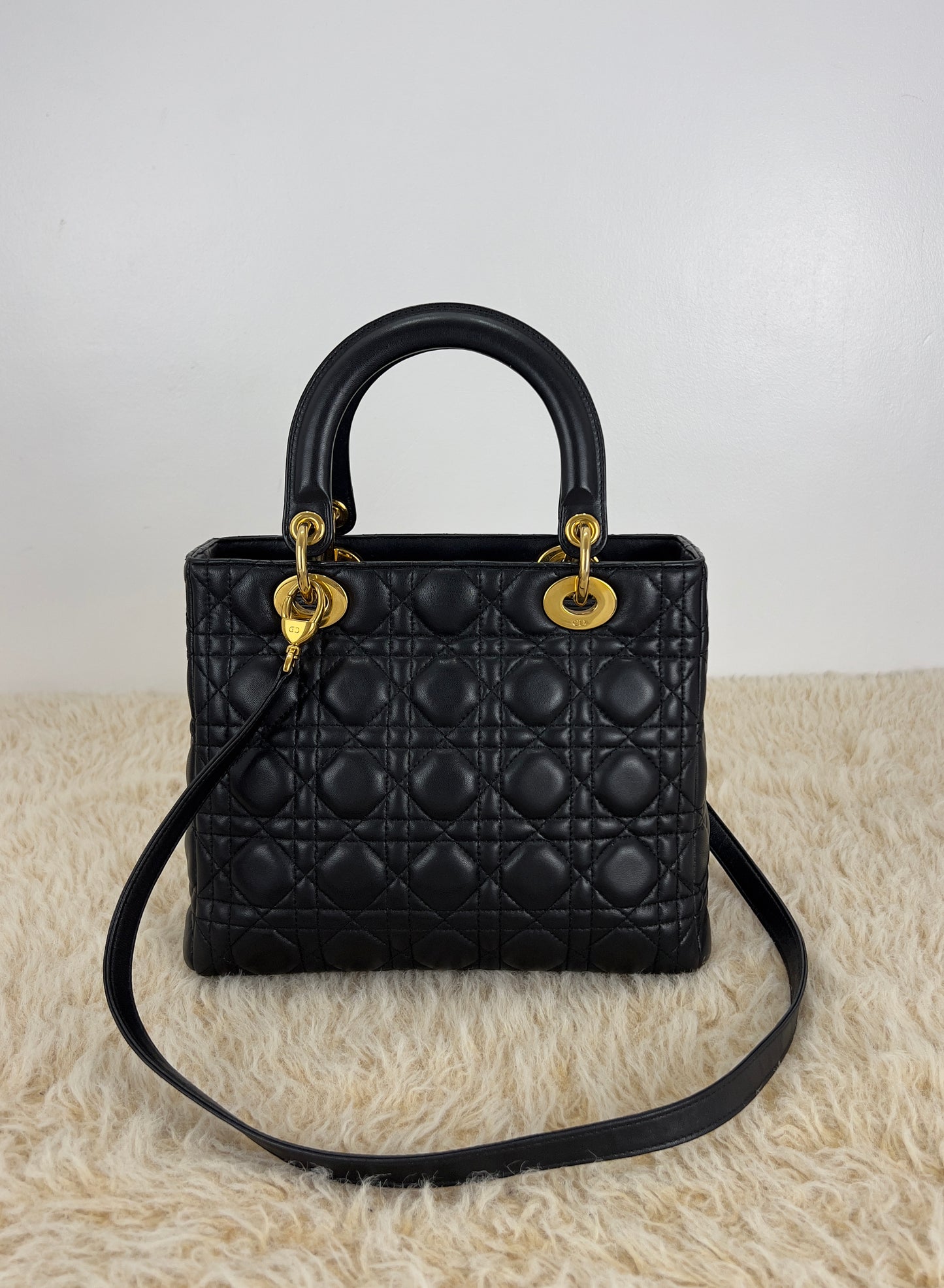 Lady Dior Black Cannage Quilt Lambskin Medium