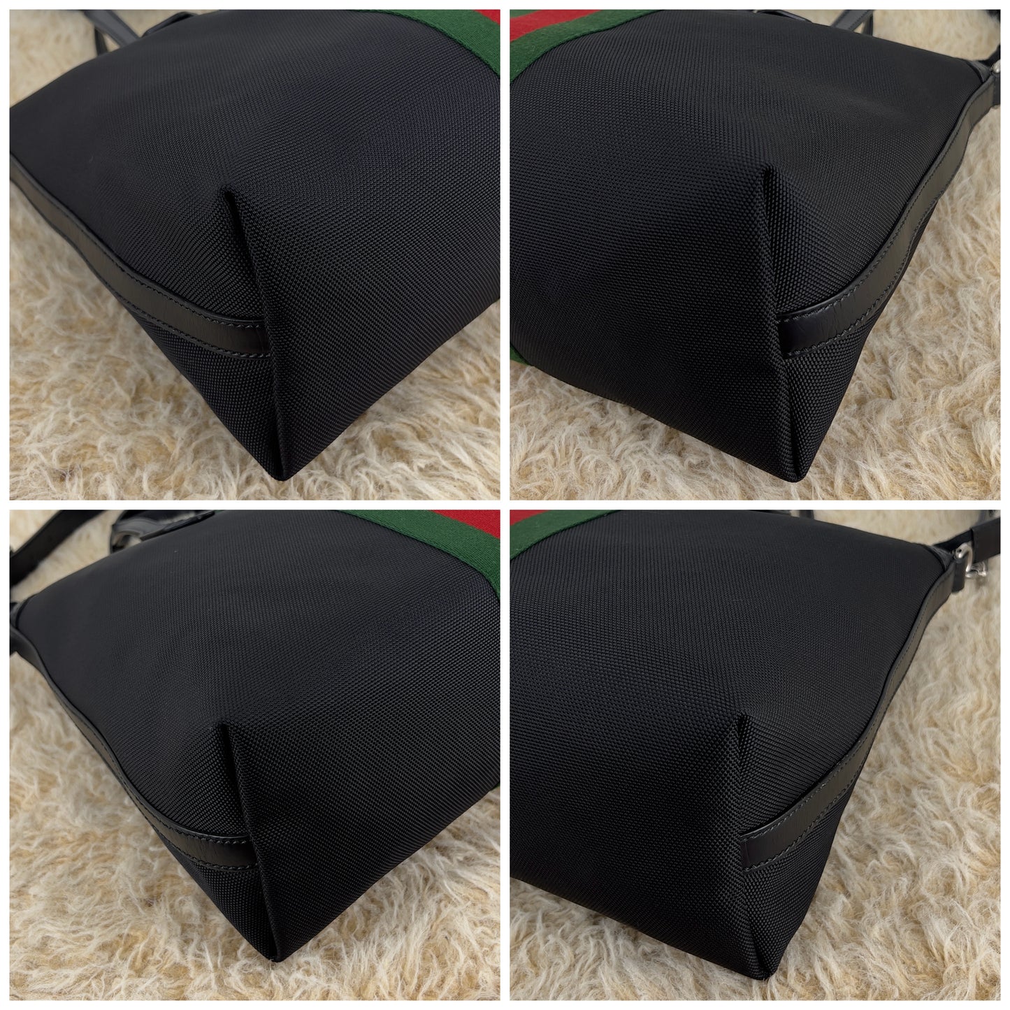 Gucci Black Leather Techno Web Canvas Tote And Shoulder Bag