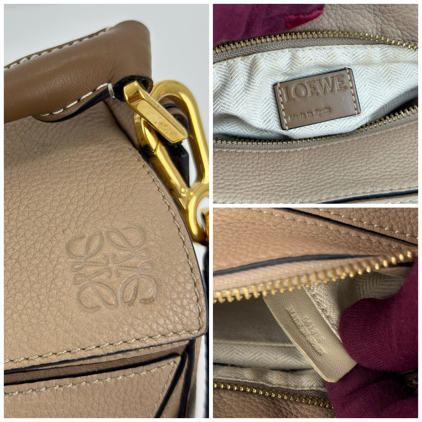 Loewe Grained Calfskin Small Puzzle Bag In Sand And Mink