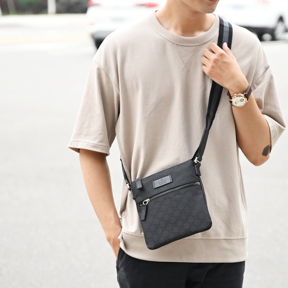 Gucci GG Nylon Monogram Flat Messenger Bag