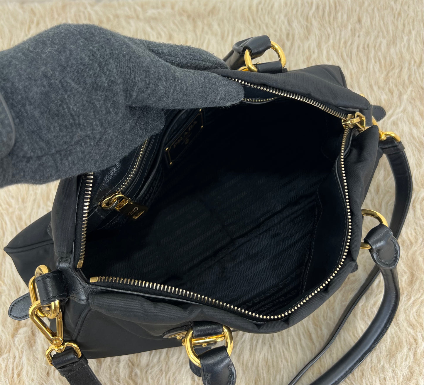 Prada Tessuto Nylon And Soft Calfskin Leather