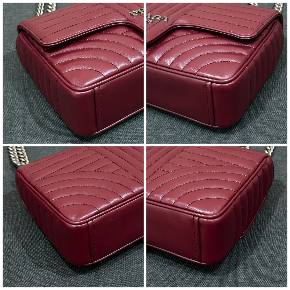 Prada Burgundy Soft Calf Impuntu Diagramme Medium