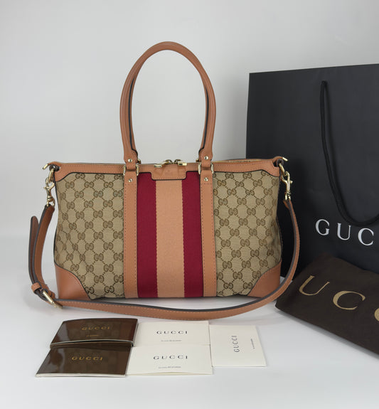 Gucci Web Medium Top Handle Bag Pink