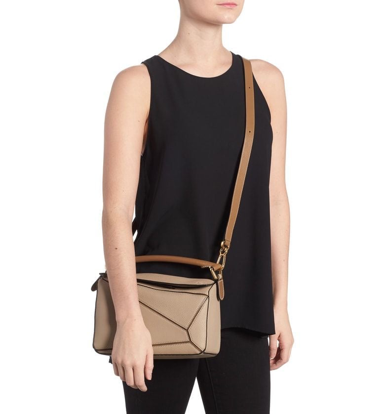 Loewe Grained Calfskin Small Puzzle Bag In Sand And Mink