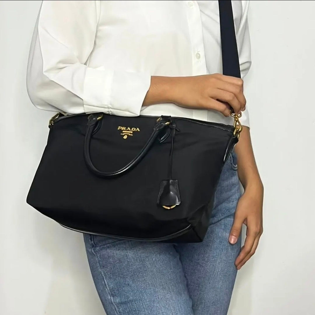 Prada Tessuto Nylon Saffiano Shopping Tote