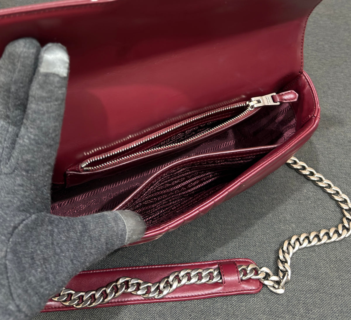 Prada Burgundy Soft Calf Impuntu Diagramme Medium