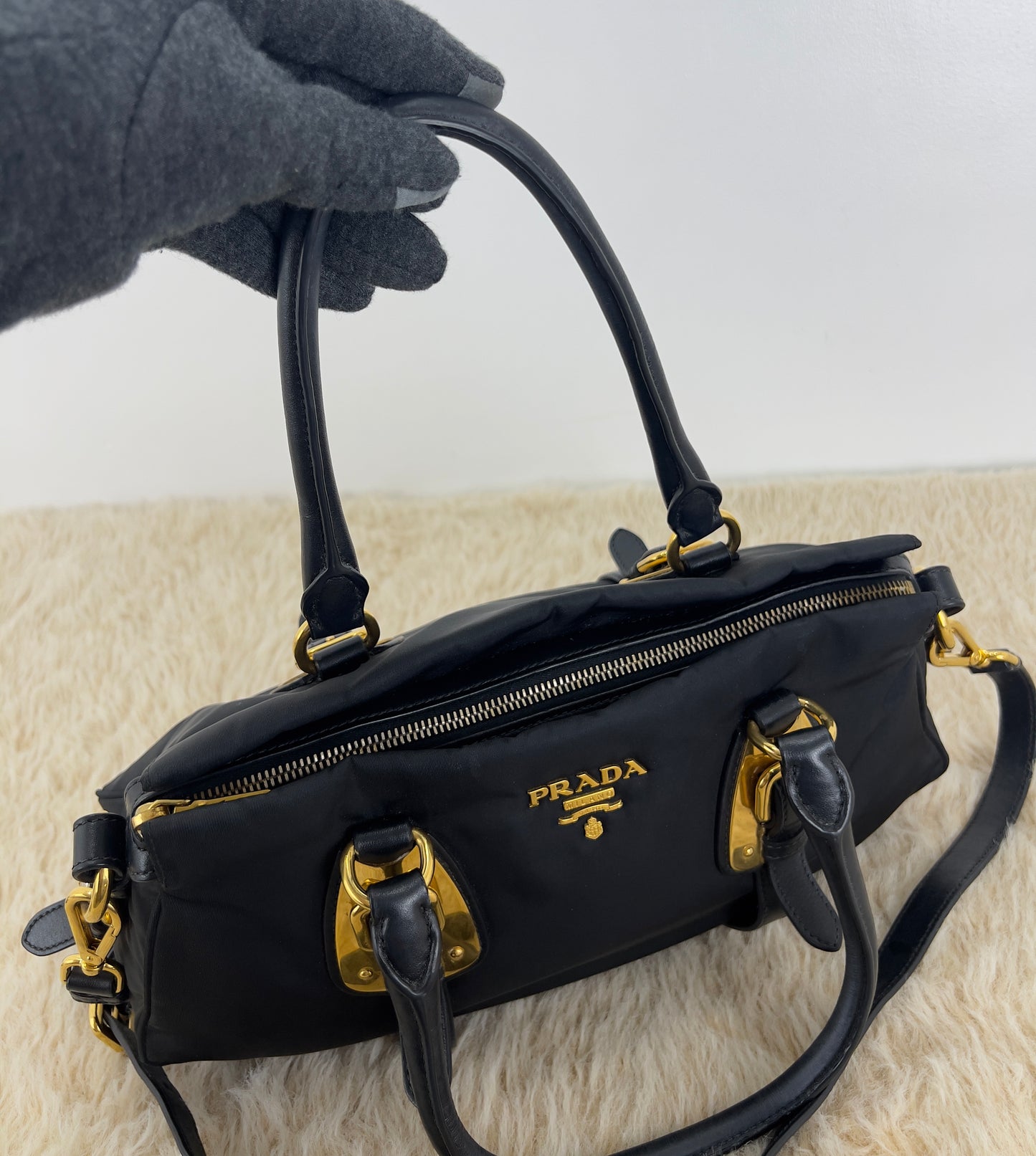 Prada Tessuto Nylon And Soft Calfskin Leather