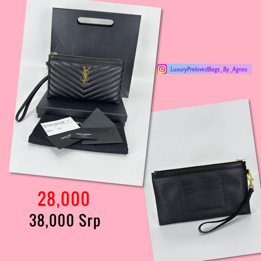 YSL Pouch Black in Quilted Leather Monogram Large Bill Pouch