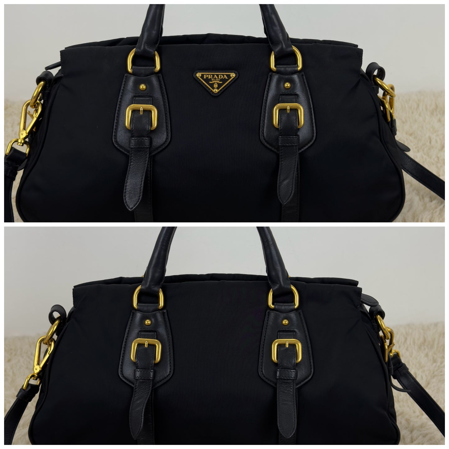 Prada Tessuto Nylon and Leather Bauletto Bag