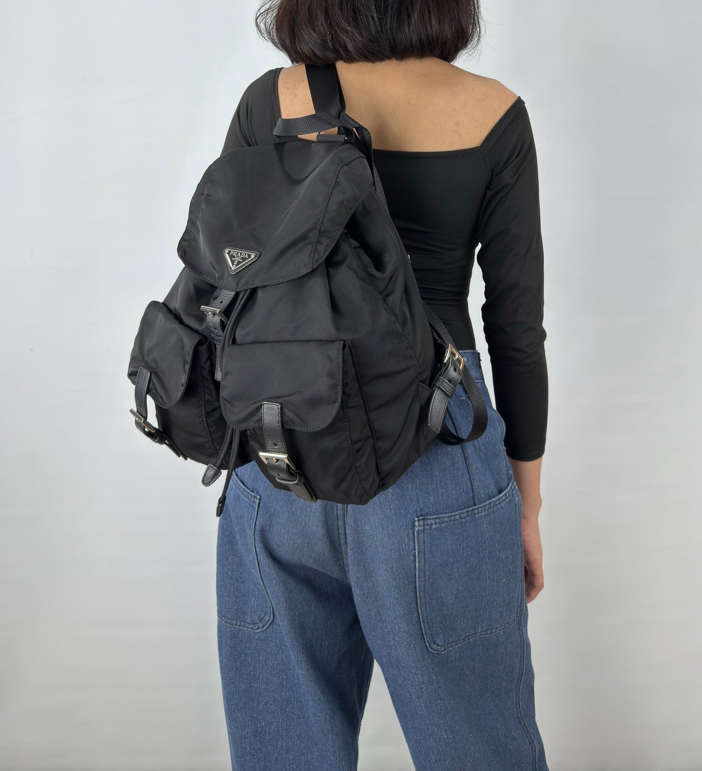 Prada Enamel Triangle Logo Re-Nylon Medium Backpack