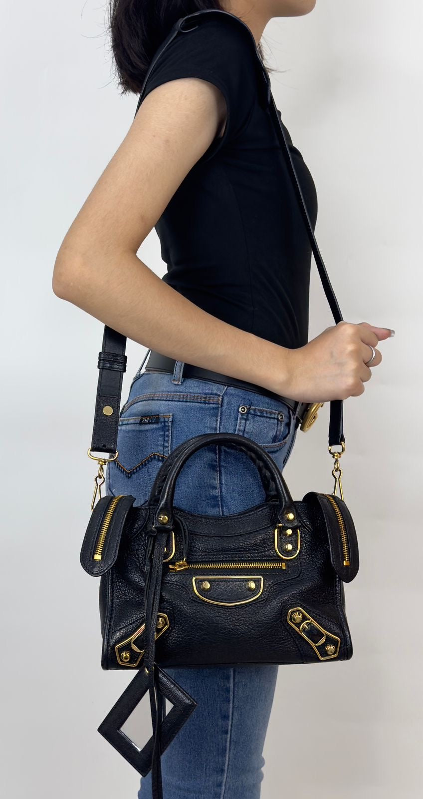 Balenciaga Black Leather Mini Classic Metallic Edge City Bag