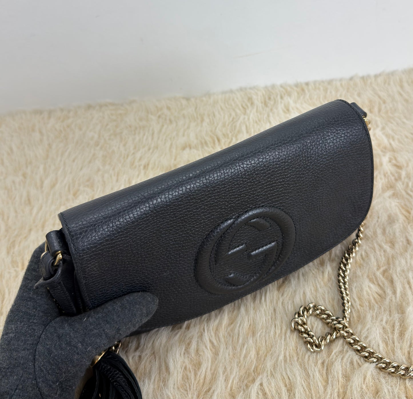 Gucci Pebbled Leather GG Soho Chain Bag