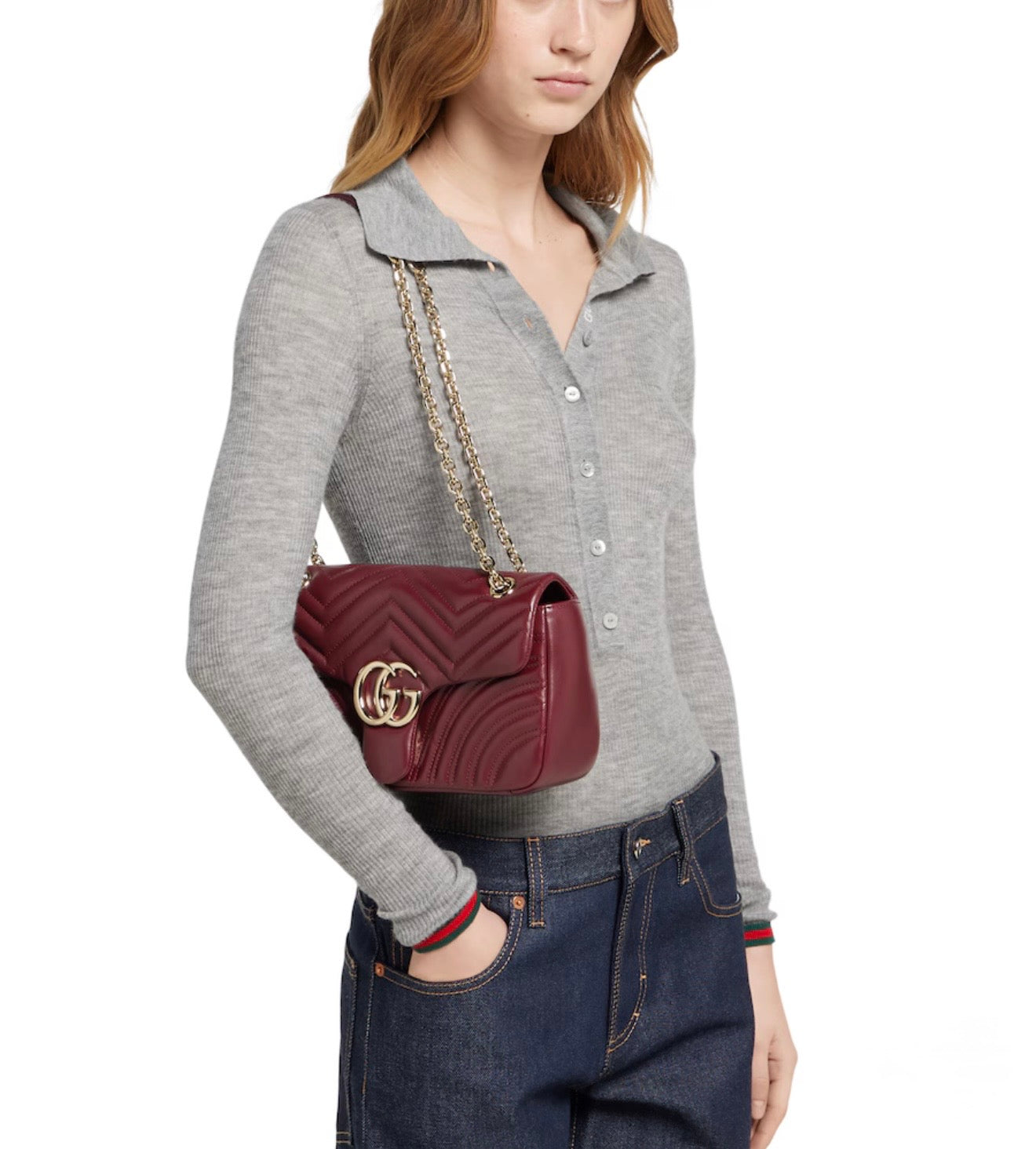 Gucci GG Marmont Medium In Rosso Ancora Red Leather