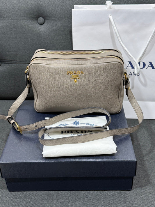 Prada Vitello Phenix Camera Bag Argilla Double Zip