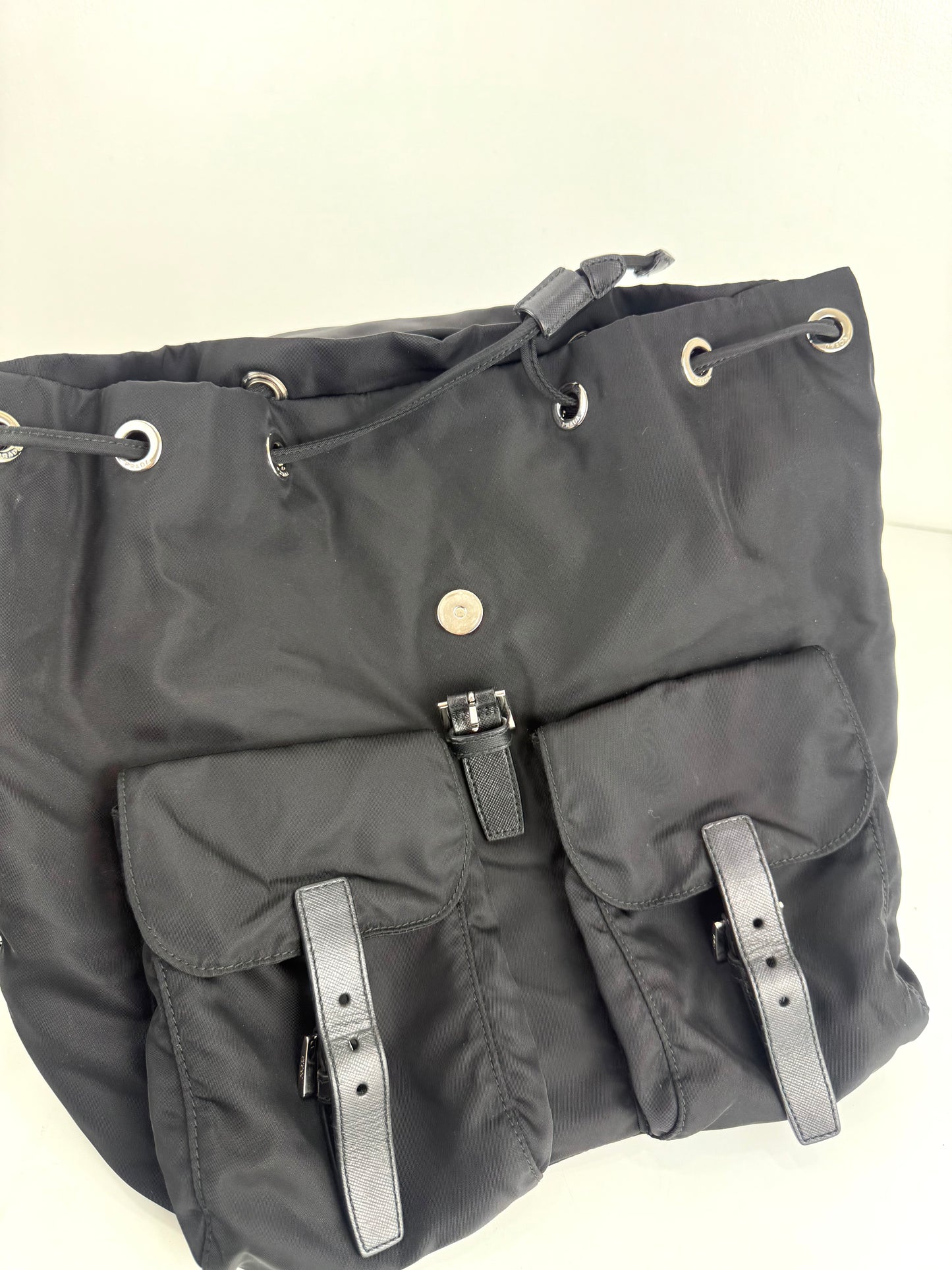 Prada Enamel Triangle Logo Re-Nylon Medium Backpack