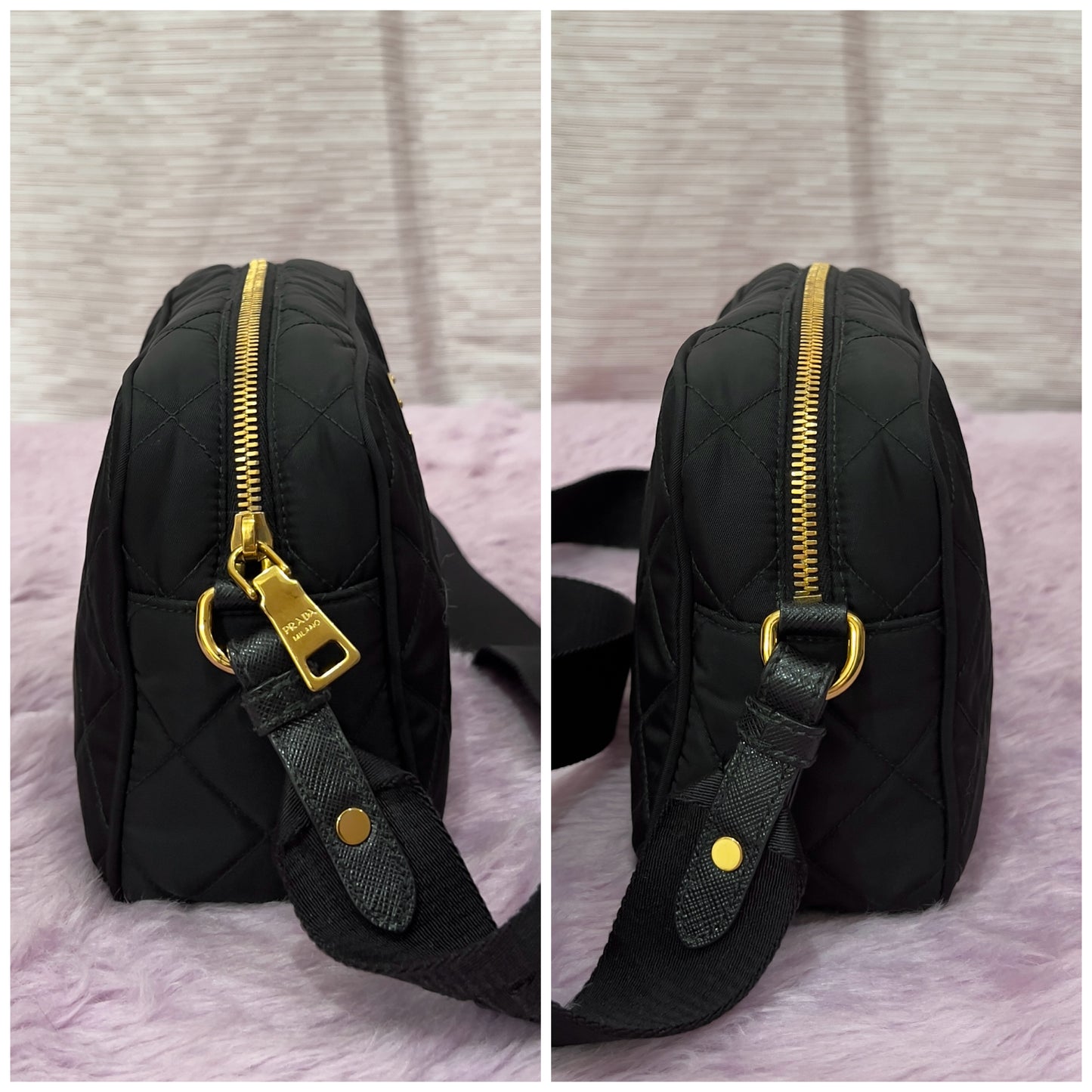 Prada Tessuto Black Quilted Camera Bag