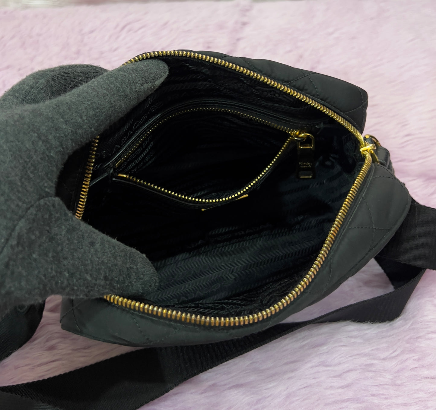 Prada Tessuto Black Quilted Camera Bag