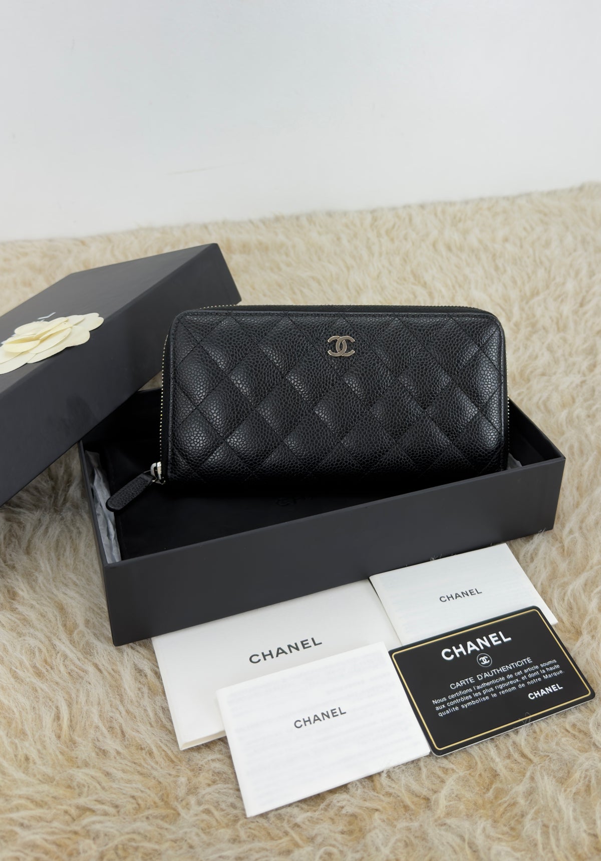 Chanel Caviar Quilted Gusset Zip Around Wallet Series 29