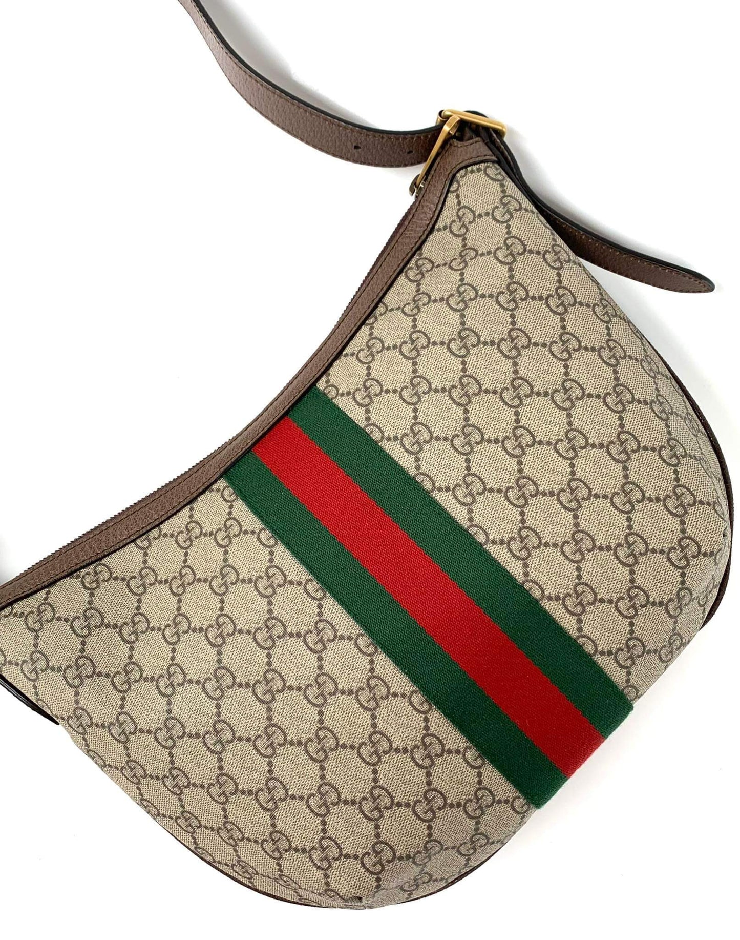 Gucci Beige GG Supreme Web Ophidia Small Half Moon Hobo