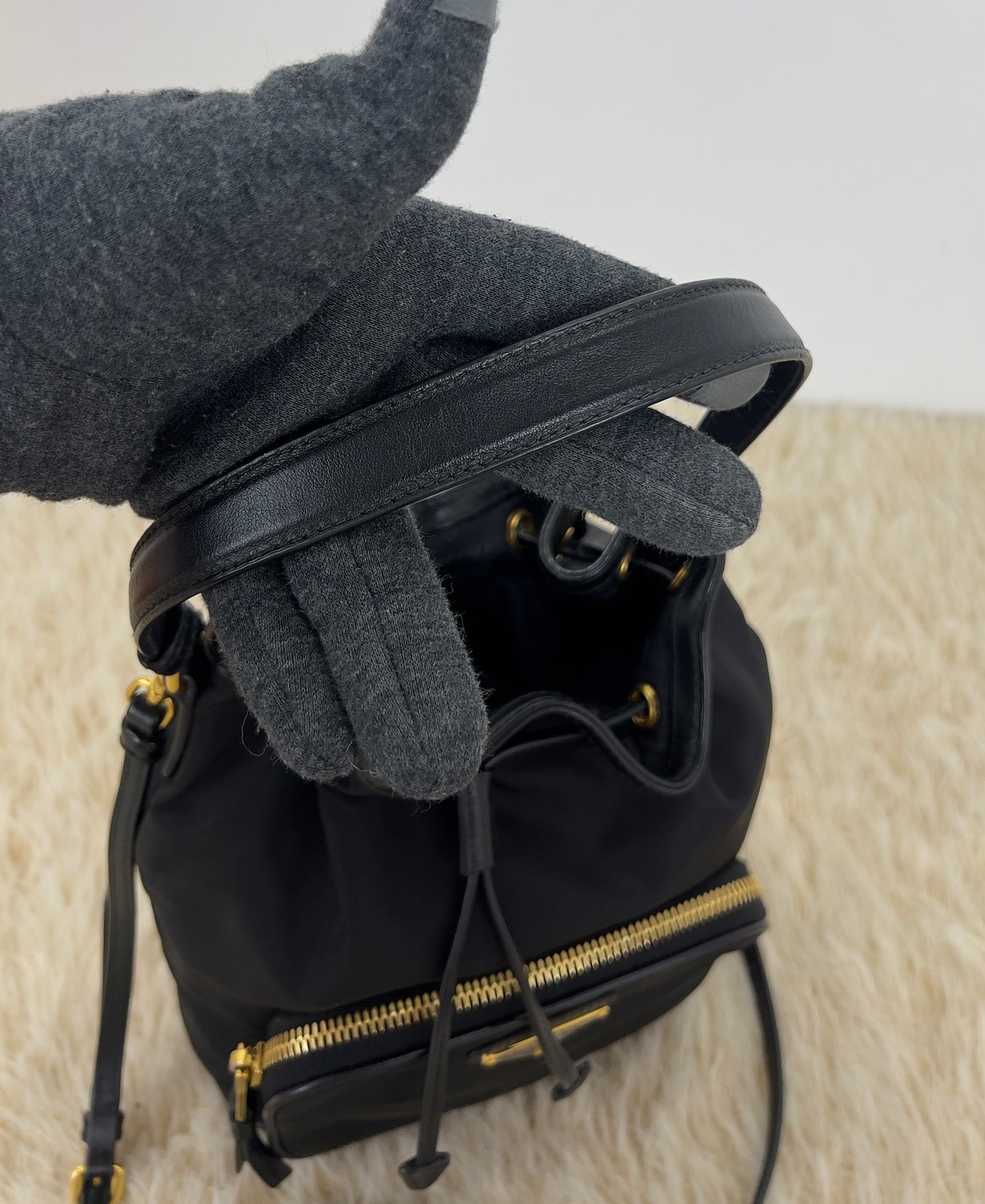 Prada Drawstring Bucket Bag Tessuto