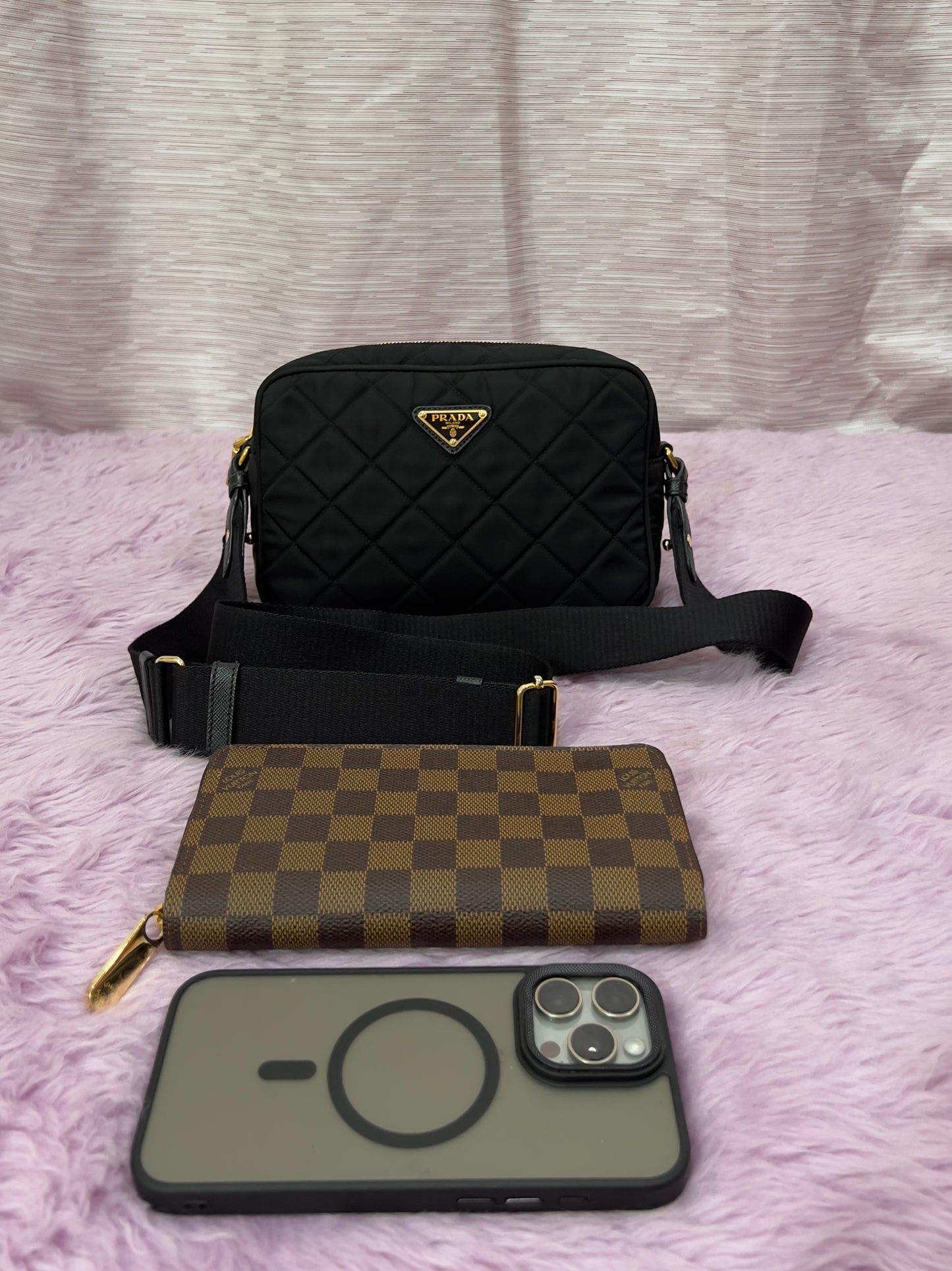 Prada Tessuto Black Quilted Camera Bag