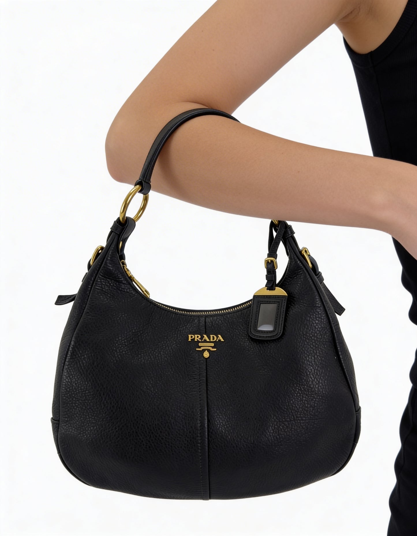 Prada Vitello Daino Zip Hobo Bag