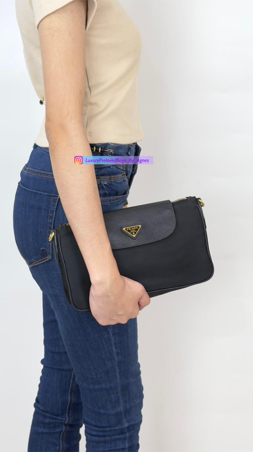 Prada Black Tessuto Nylon Saffiano Chain
